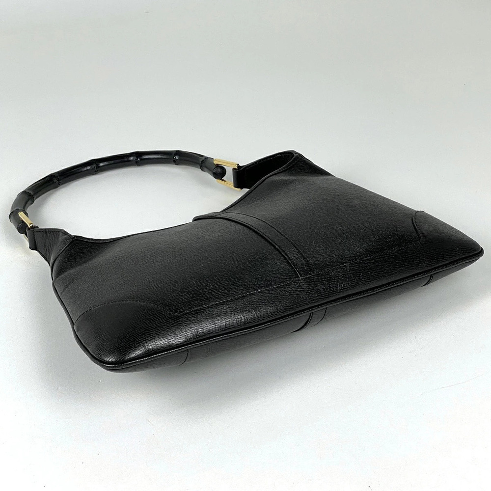 Gucci leather black bag logo bamboo shoulder